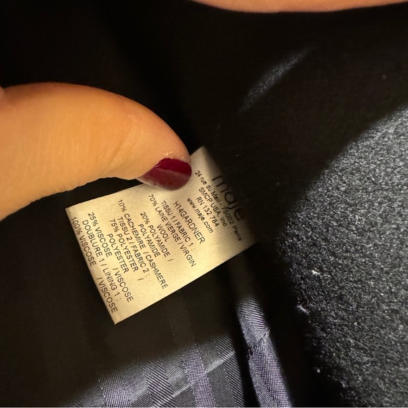 Maje Women’s Black Wool Coat with fur collar - Size 40 - Picture 5 of 6